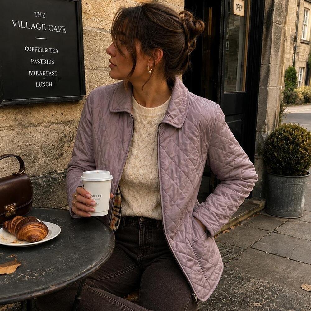 Burberry London Purple Quilted Nova Check Jacket Medium Made in England